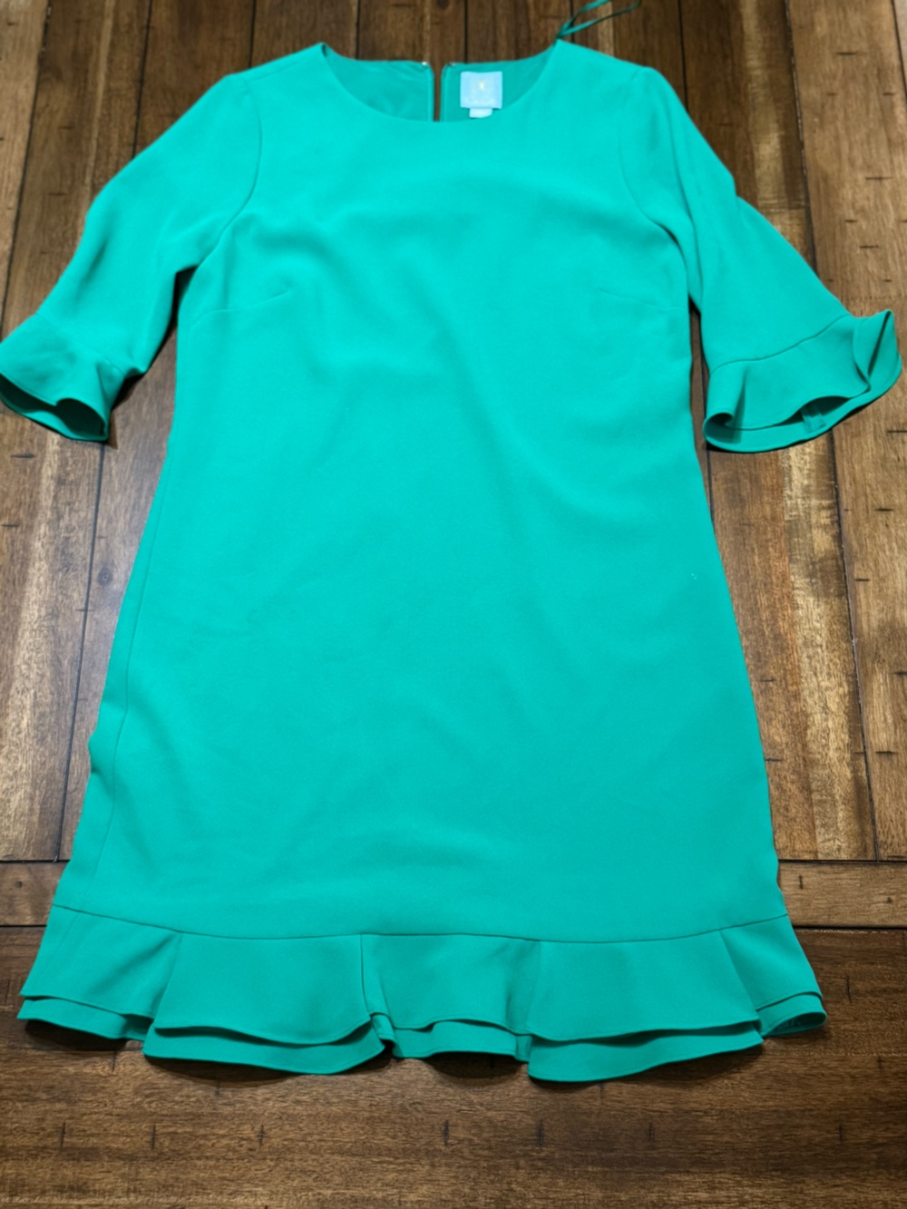 CeCe Teal Ruffle-Hem Shift Dress